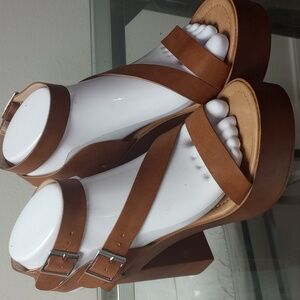 Brown/Rust Color Strappy Platform Sandals